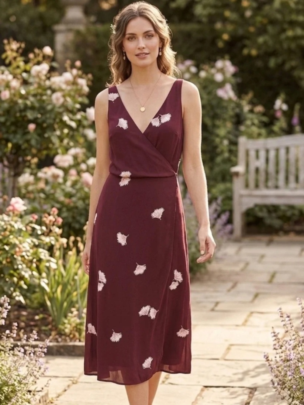Ann Taylor Wine Red Floral Wrap Dress Size 0P - Picture 1 of 10